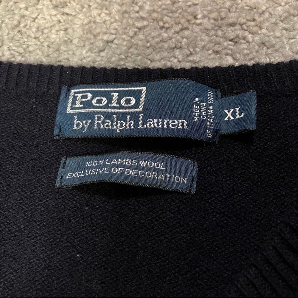Polo Ralph Lauren Men’s Navy Blue 100% Lambswool V-Neck Sweater Size XL - Picture 4 of 11
